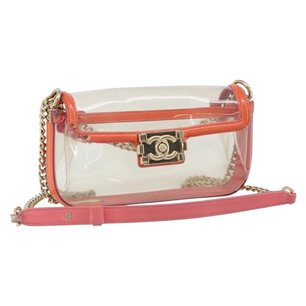 Chanel Chain Shoulder Bag Vinyl Clear Gold CC